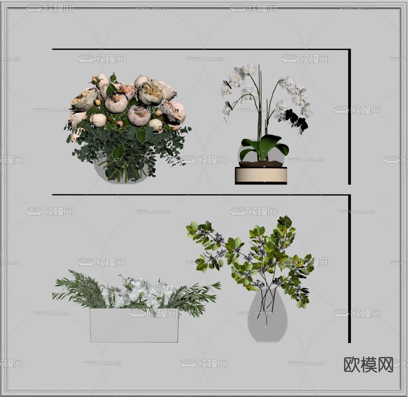 现代花瓶花卉su模型下载（渲染图2）