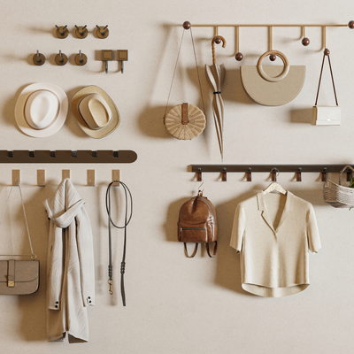  现代挂衣钩衣服包包帽子su模型 