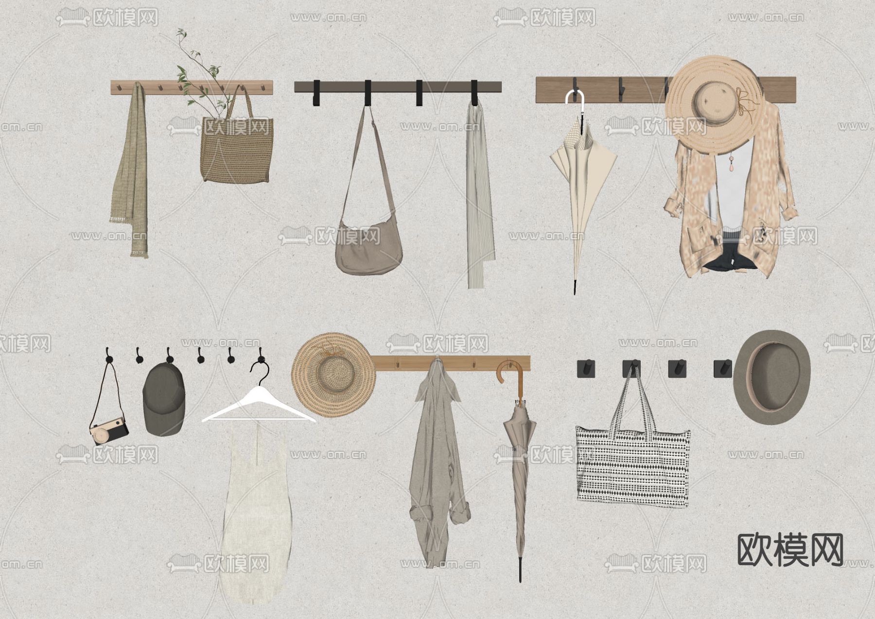 现代衣服挂钩 衣服帽子su模型下载（渲染图2）