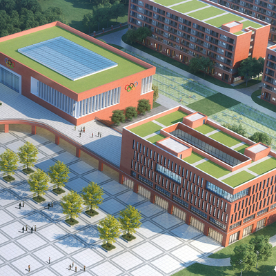  现代学校鸟瞰su模型 