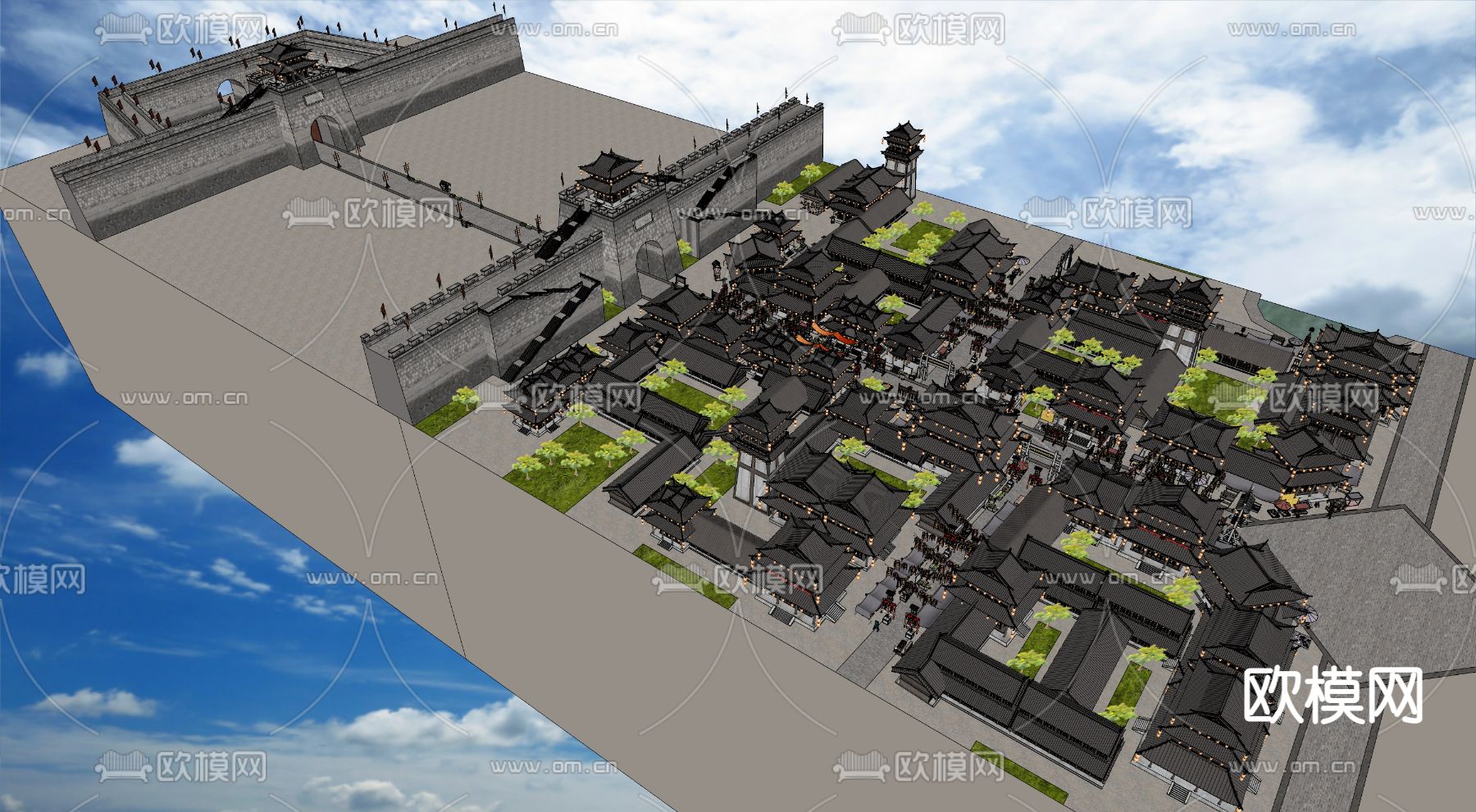 中式古城su模型下载（渲染图3）