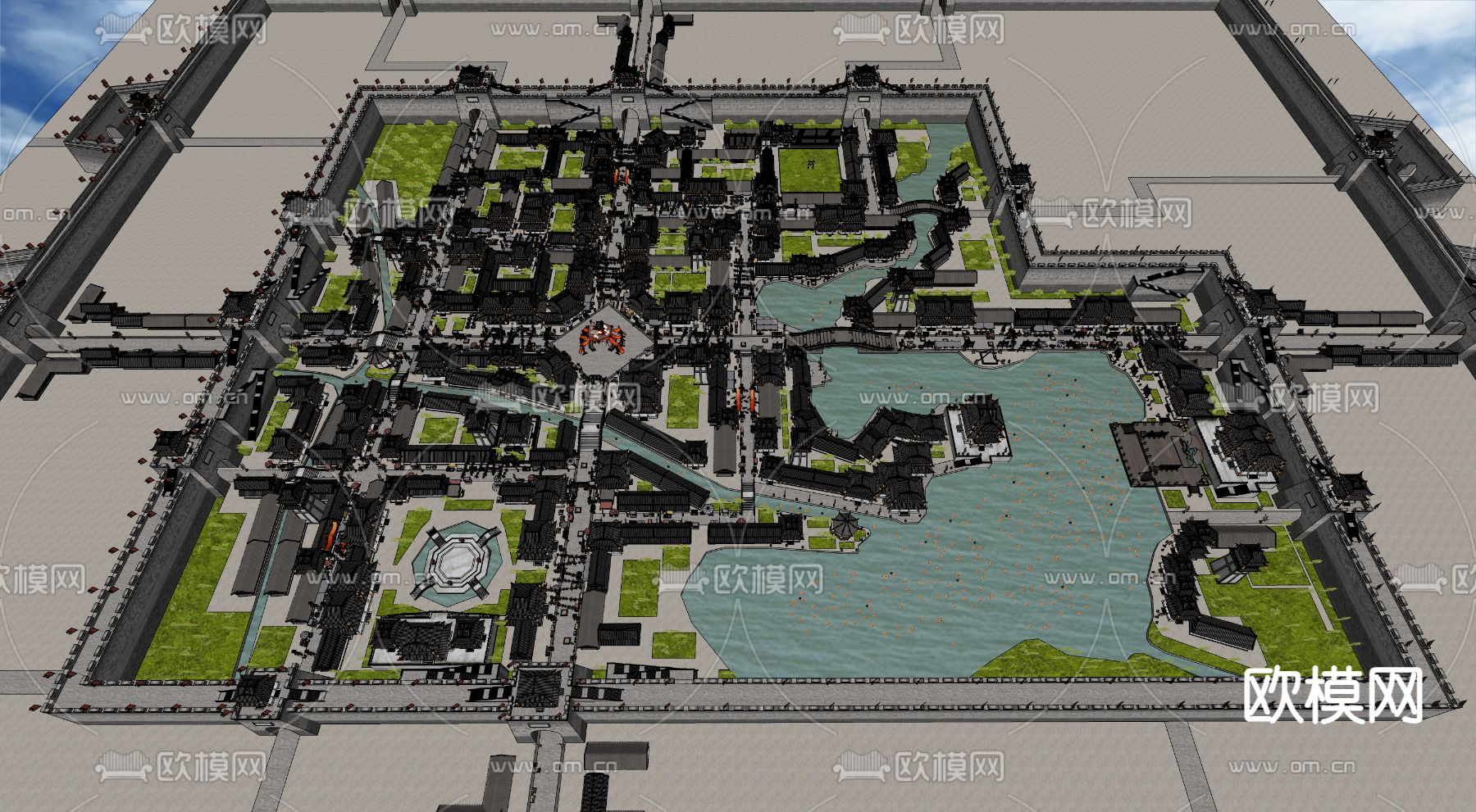 中式商业街su模型下载（渲染图4）