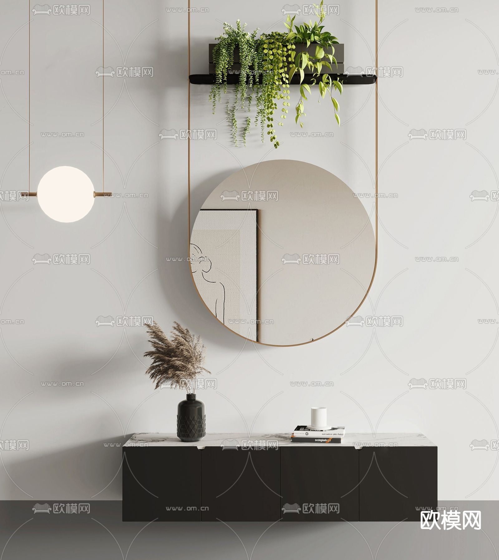 现代镜子su模型下载（渲染图1）