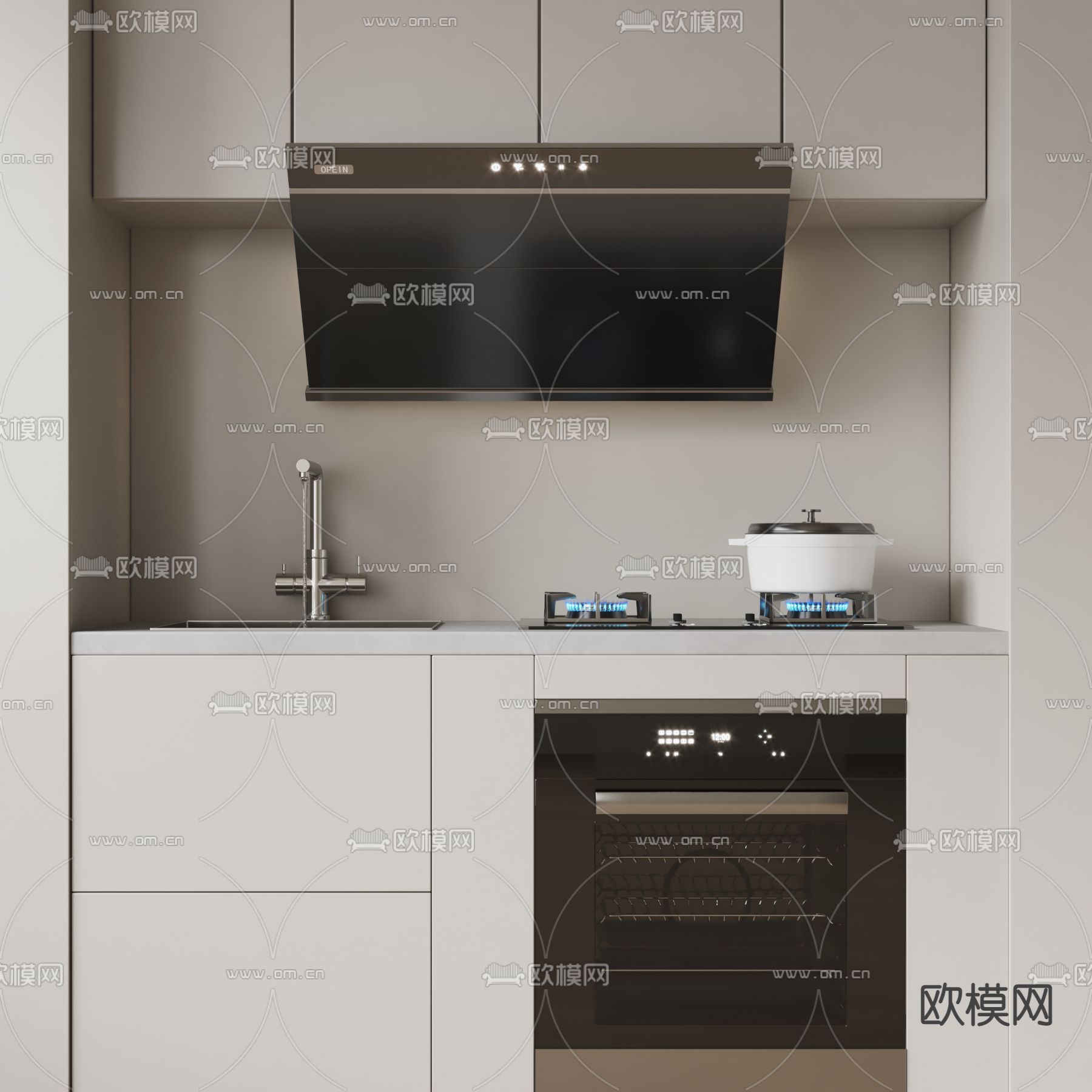 厨房 橱柜 厨具su模型下载（渲染图1）