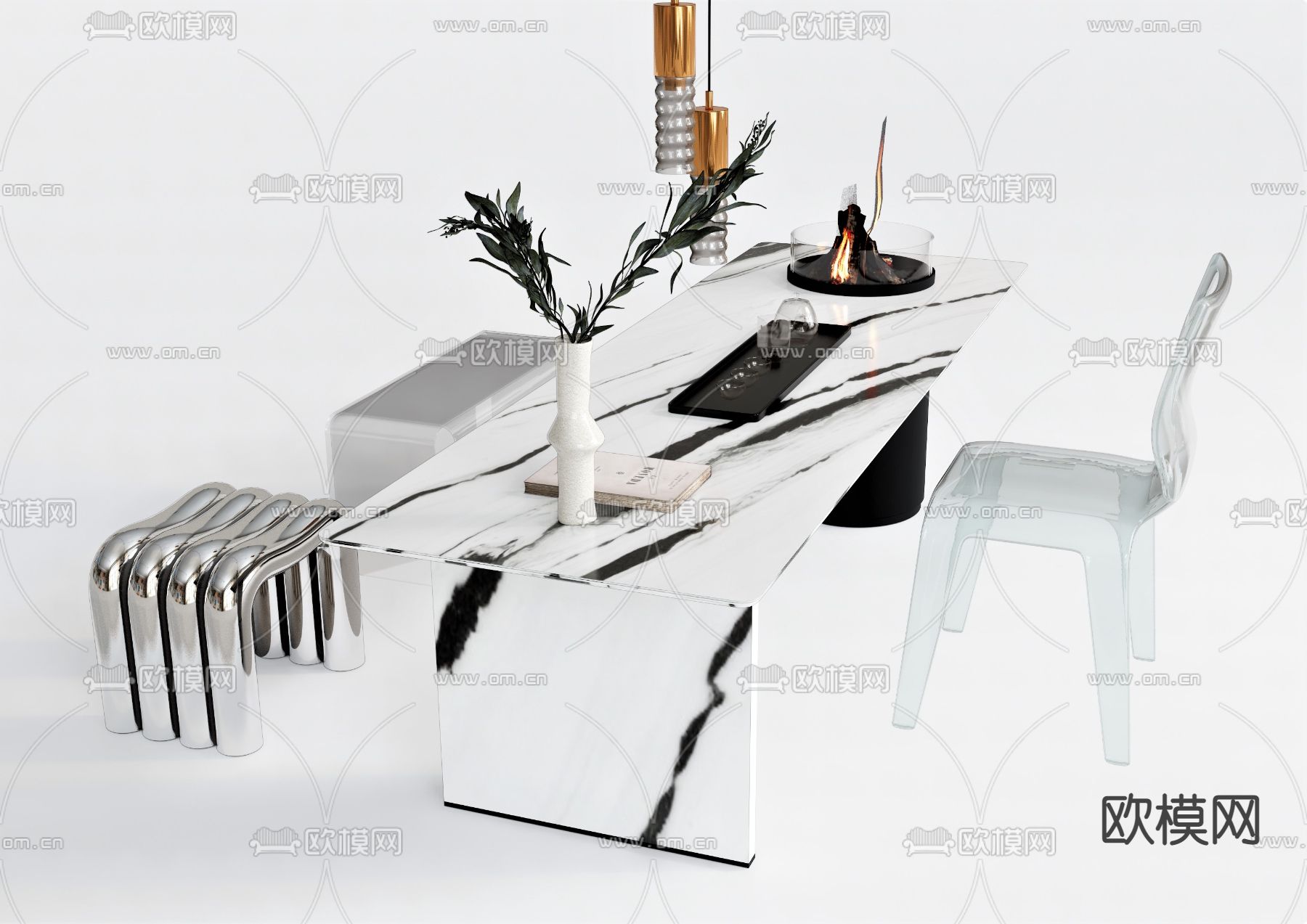 现代茶桌su模型下载（渲染图1）