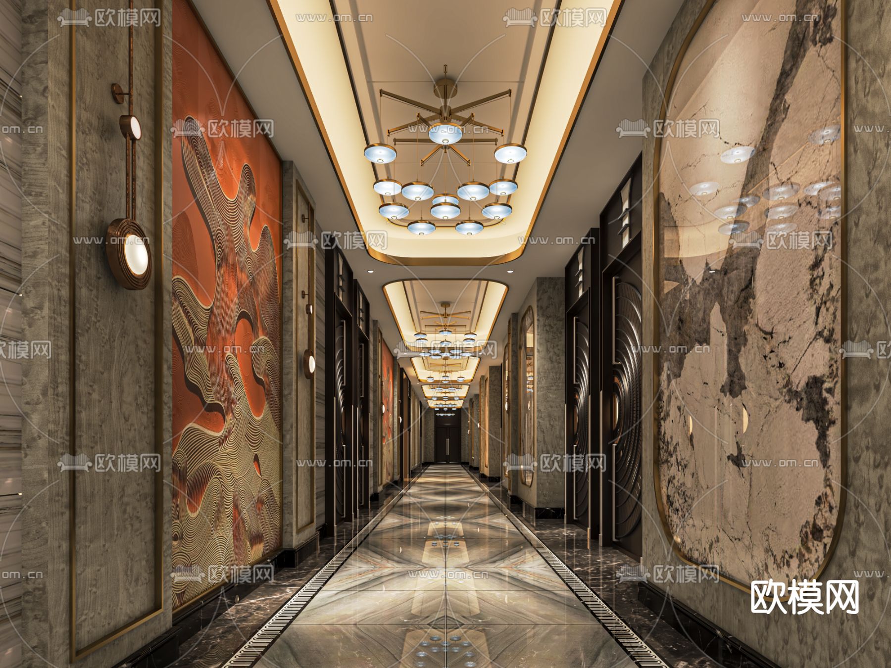 新中式KTV过道su模型下载（渲染图1）