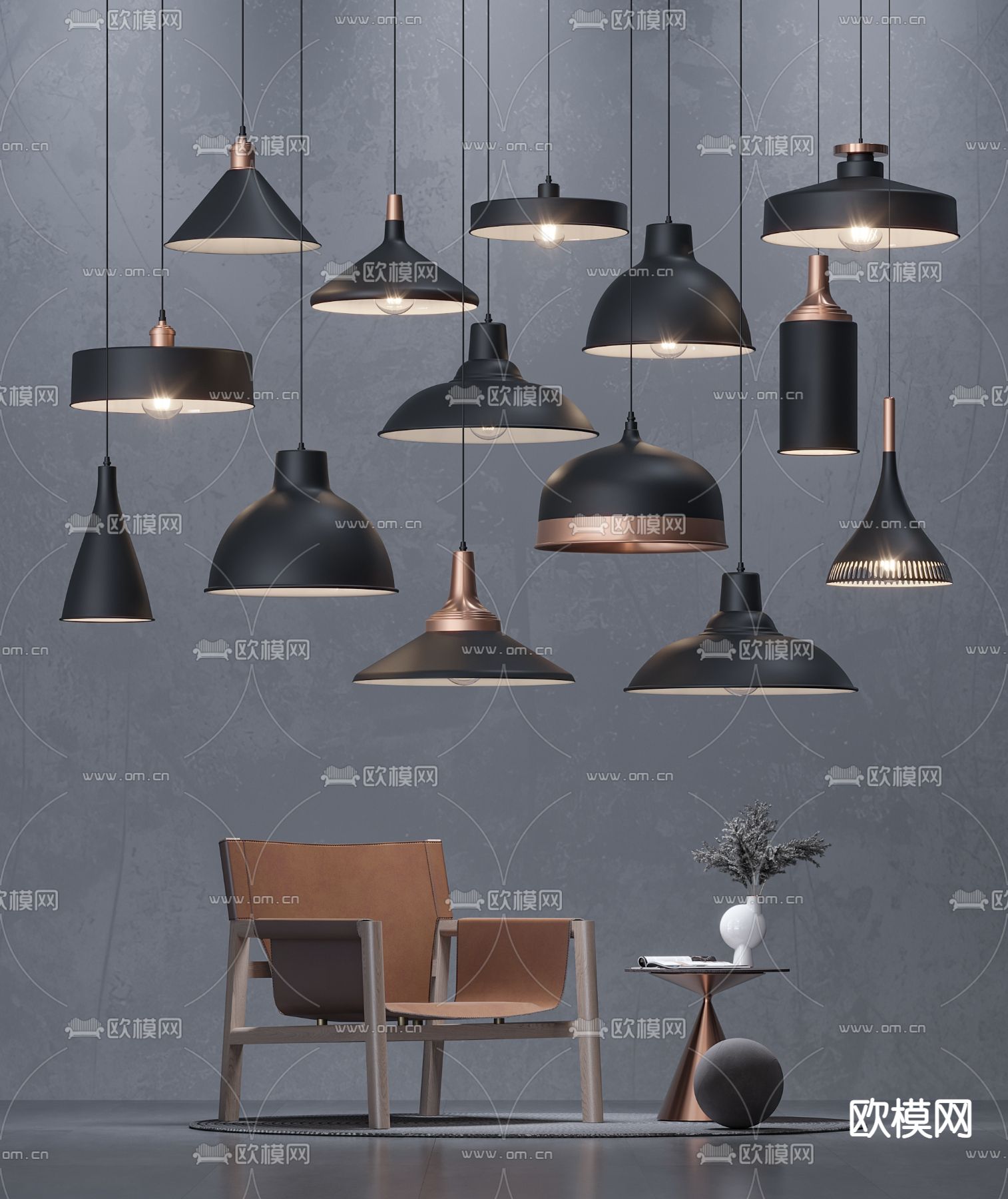 工业风吊灯3d模型下载