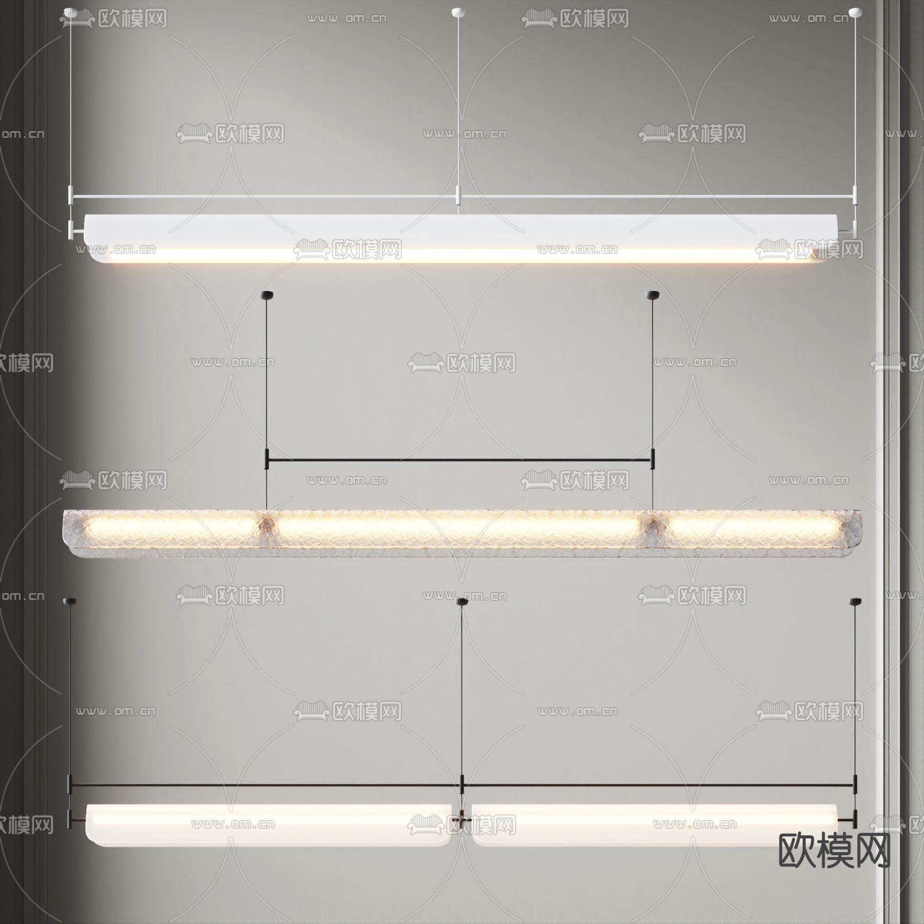 长吊灯 办公吊灯su模型下载（渲染图1）