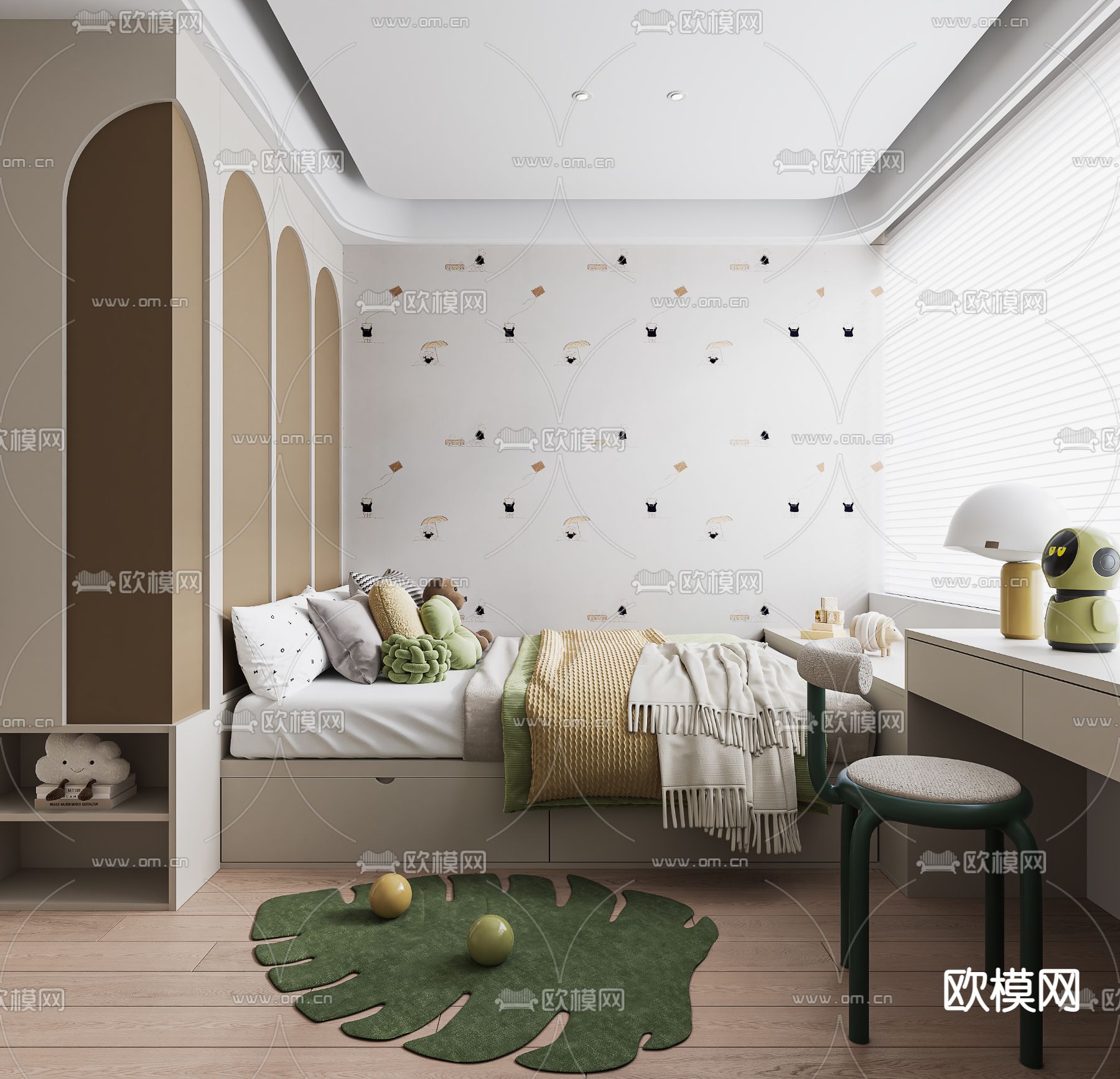 现代榻榻米儿童房su模型