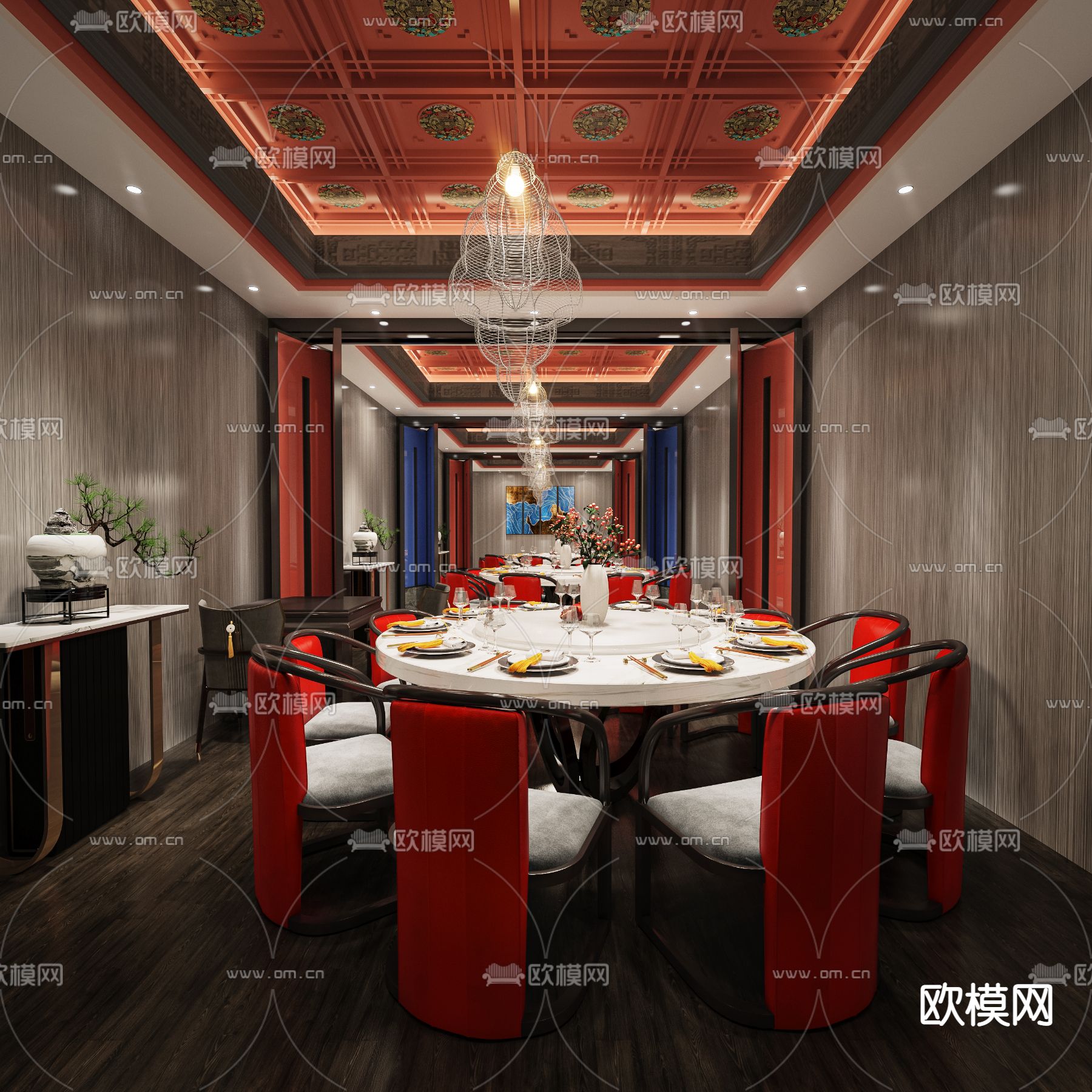 中餐厅包房 包间3d模型下载_ID13045432_3dmax免费模型-欧模网