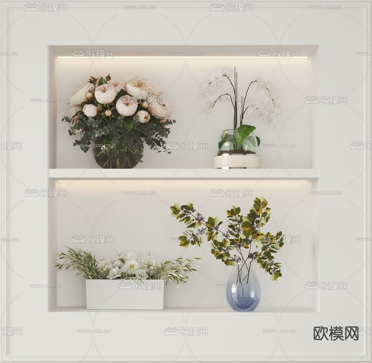 现代花瓶花卉su模型下载（渲染图1）