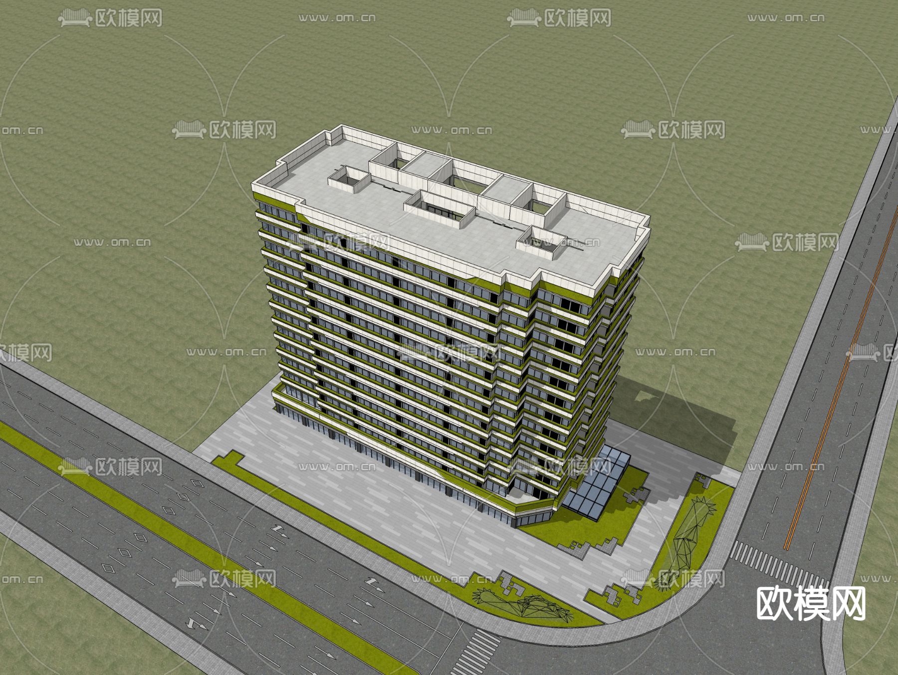 现代办公楼鸟瞰su模型下载（渲染图4）