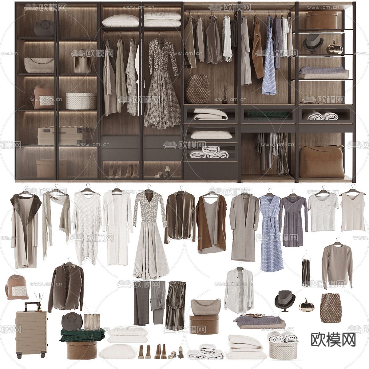 无门衣柜 衣橱3d模型下载（渲染图2）