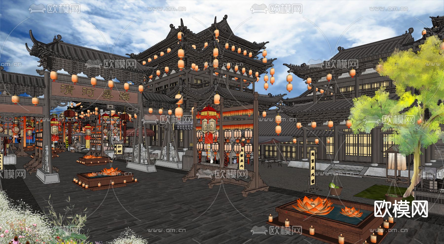 中式古城su模型下载（渲染图1）