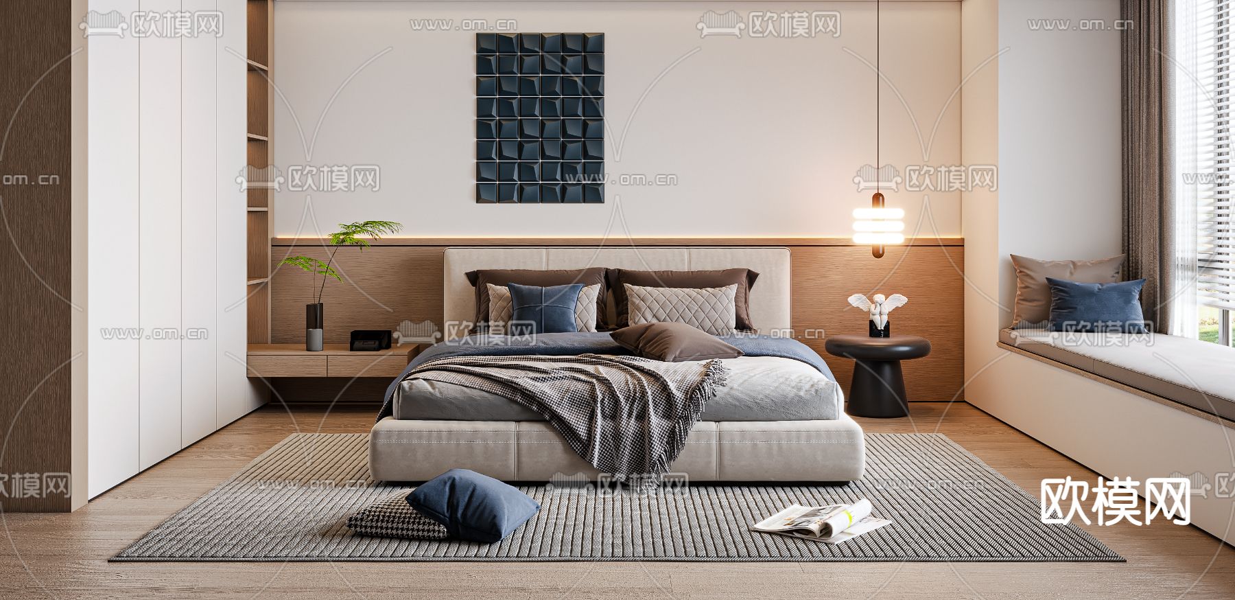 现代卧室 主卧3d模型下载（渲染图2）