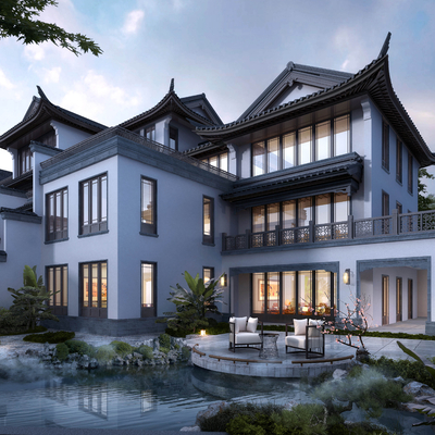 新中式独栋别墅su模型