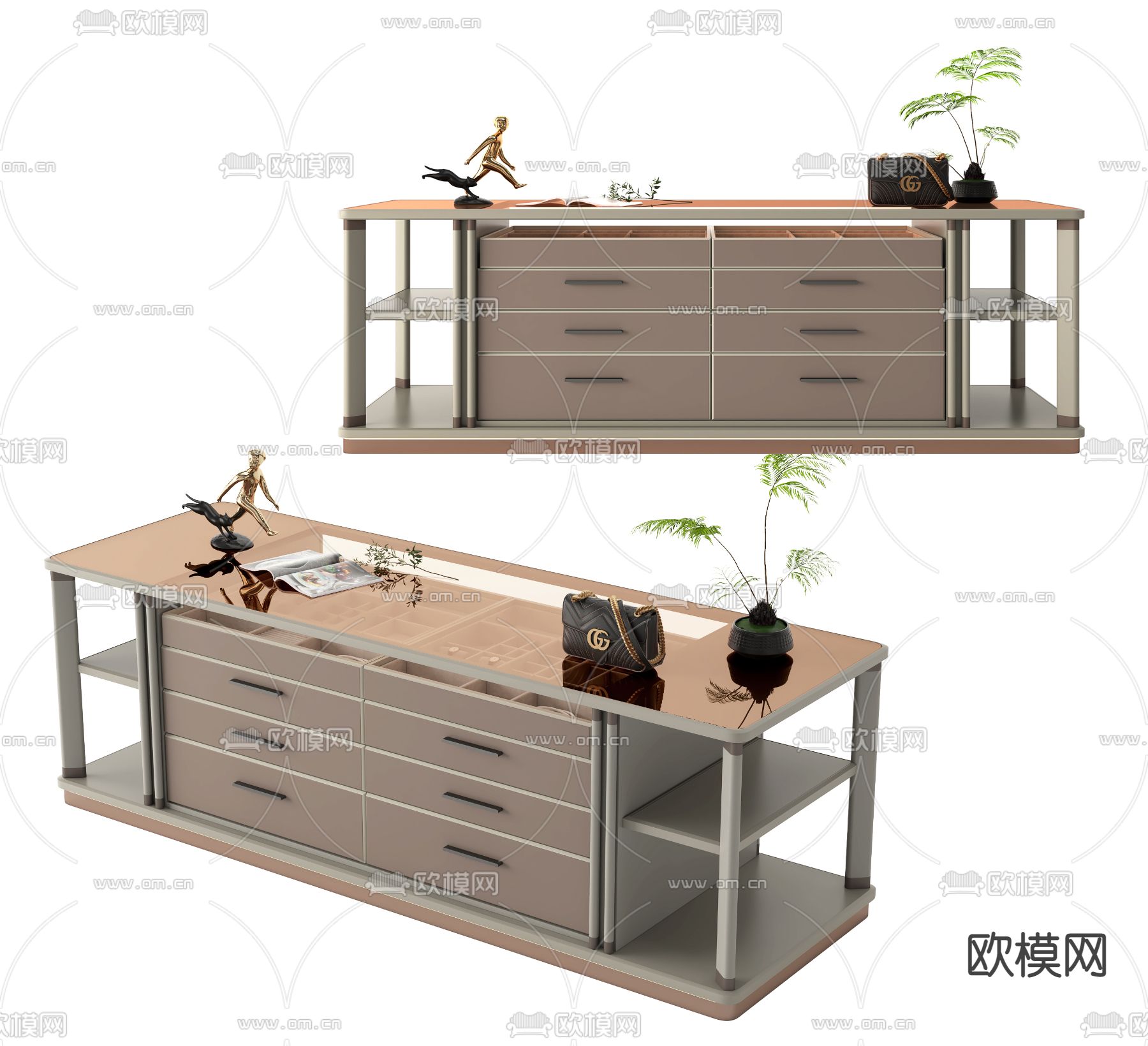 现代衣帽间中岛台3d模型下载（渲染图1）