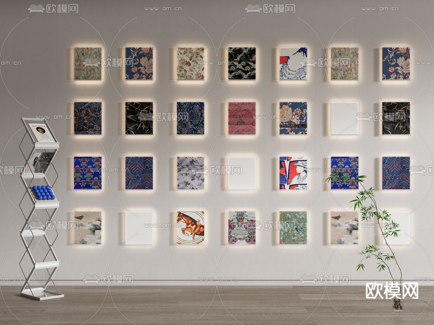 现代书架杂志架壁架su模型下载（渲染图1）