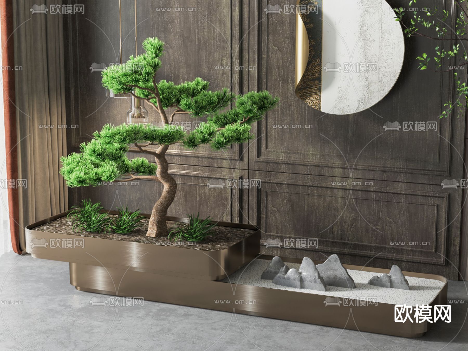 新中式绿植花坛 花盆3d模型下载