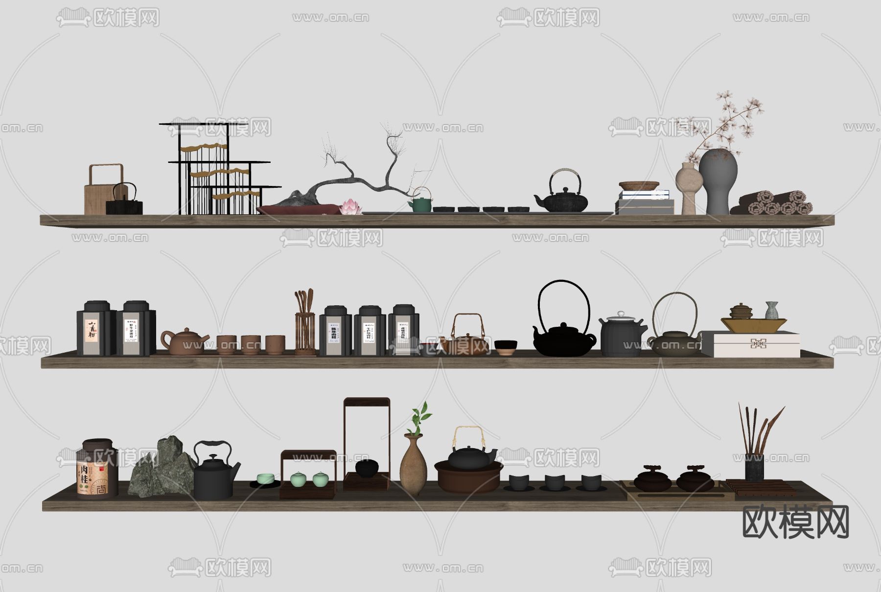 新中式茶具摆件su模型下载（渲染图2）
