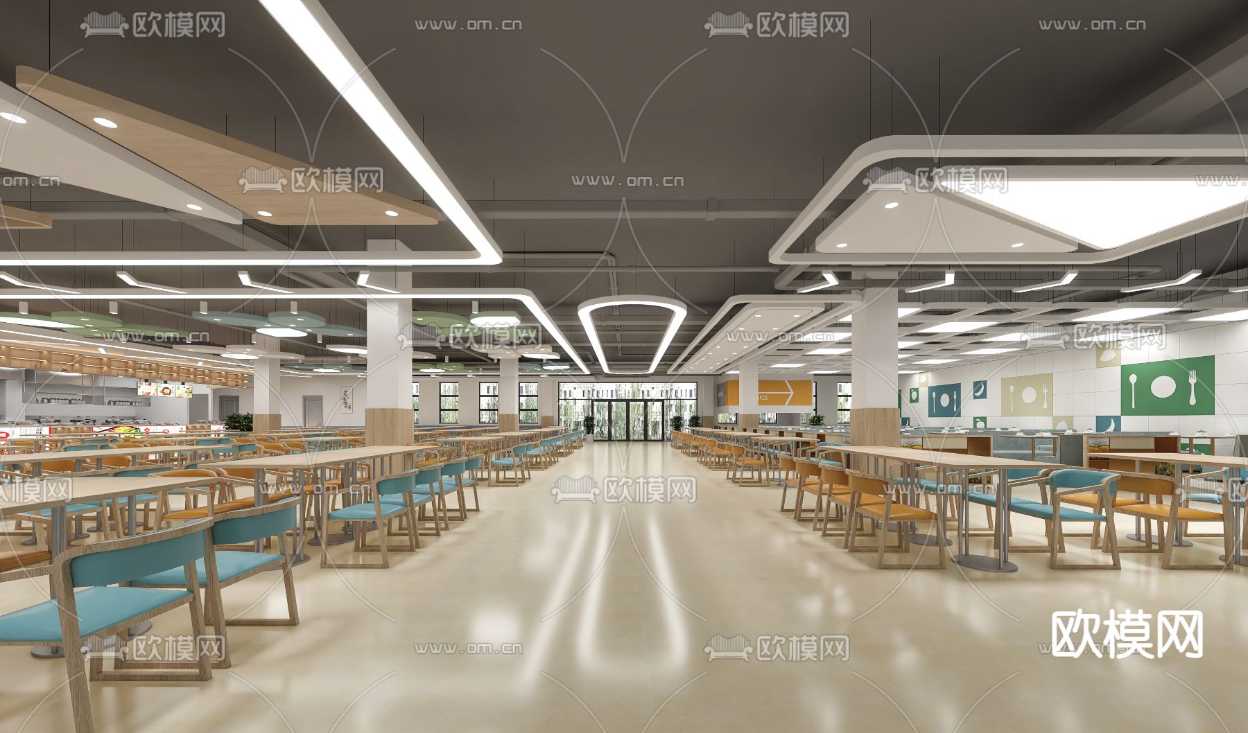 员工餐厅 食堂3d模型下载（渲染图3）