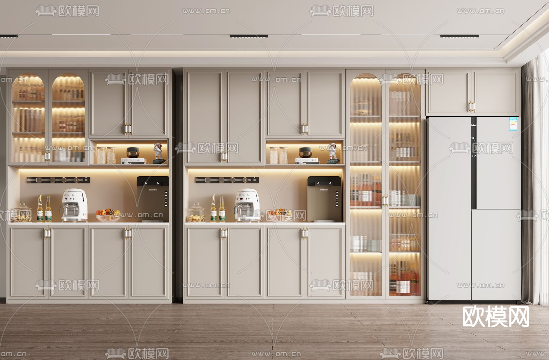 奶油风酒柜3d模型下载