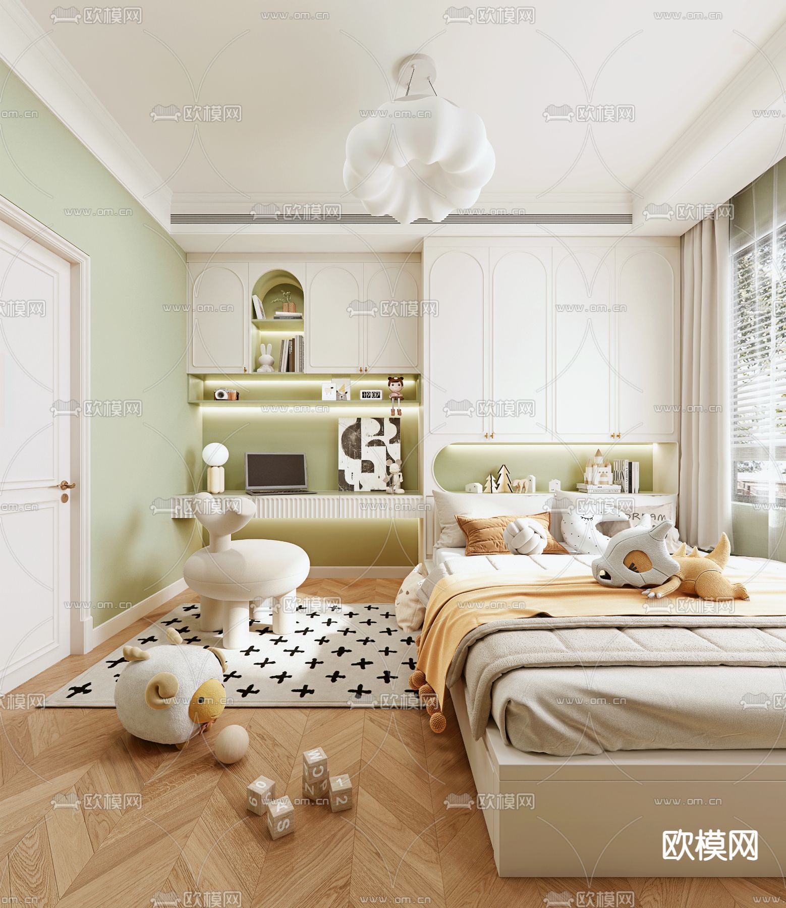 北欧榻榻米儿童房su模型下载（渲染图1）