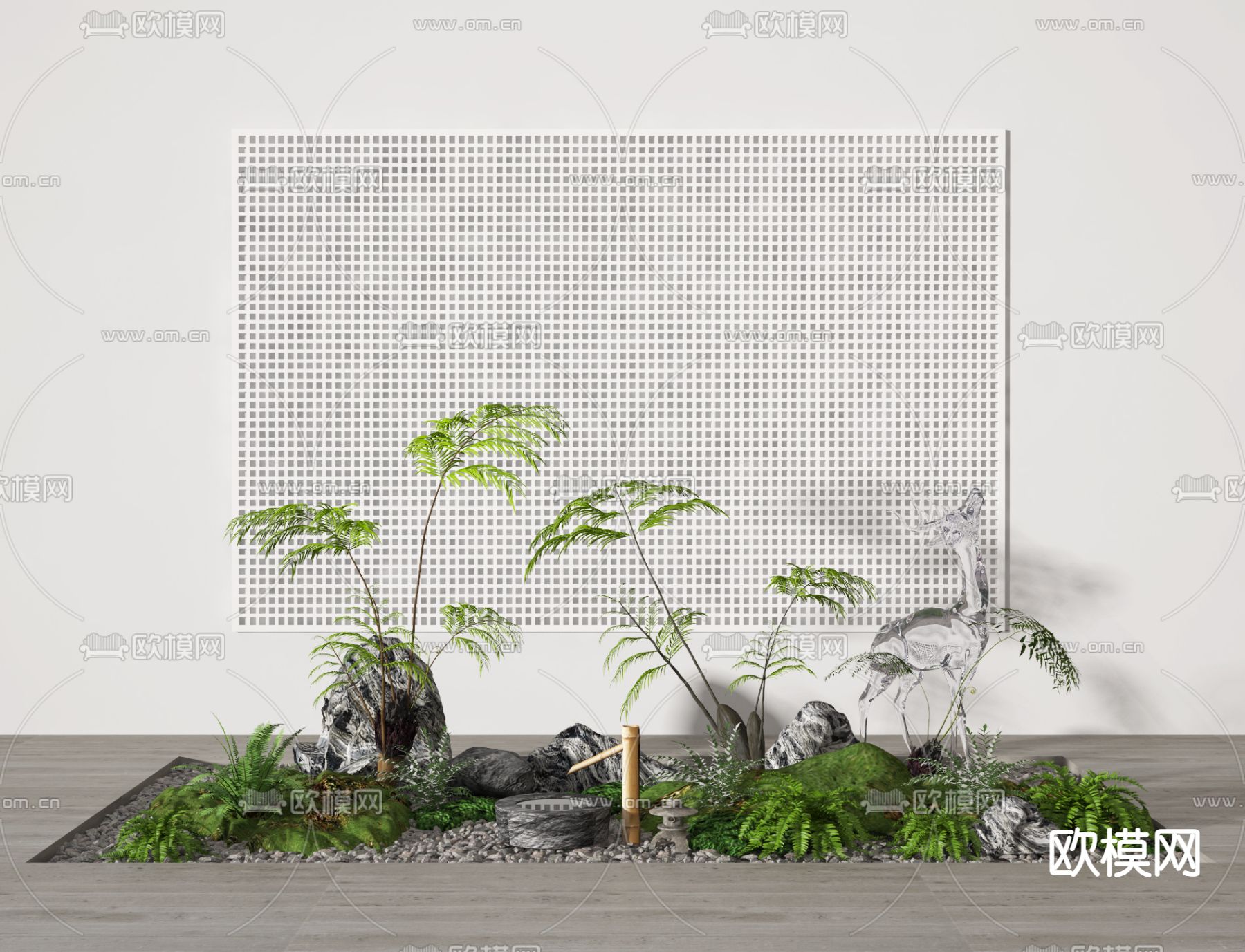 流水小景 植物堆3d模型下载