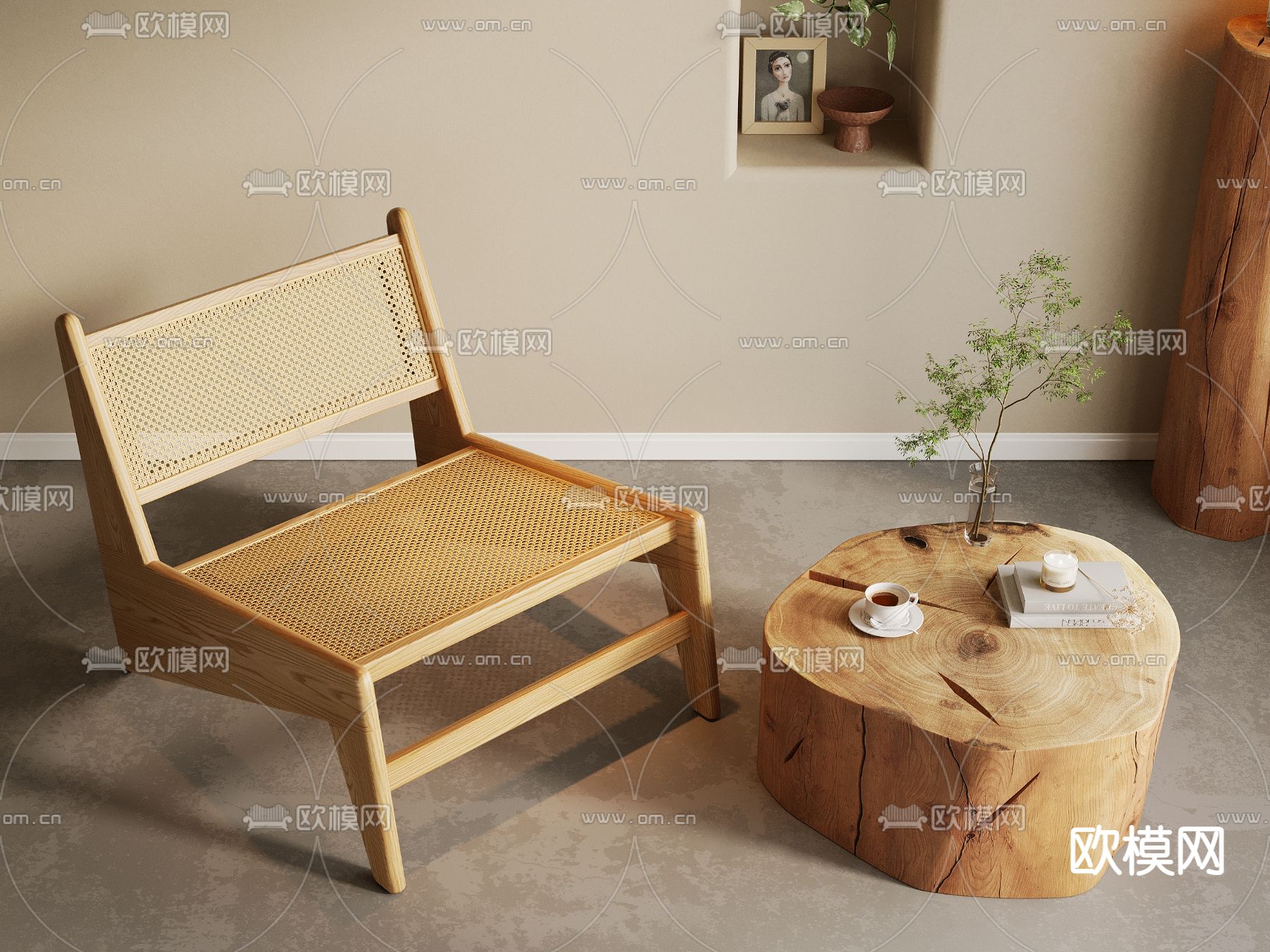 侘寂风椅子 休闲椅3d模型下载（渲染图2）