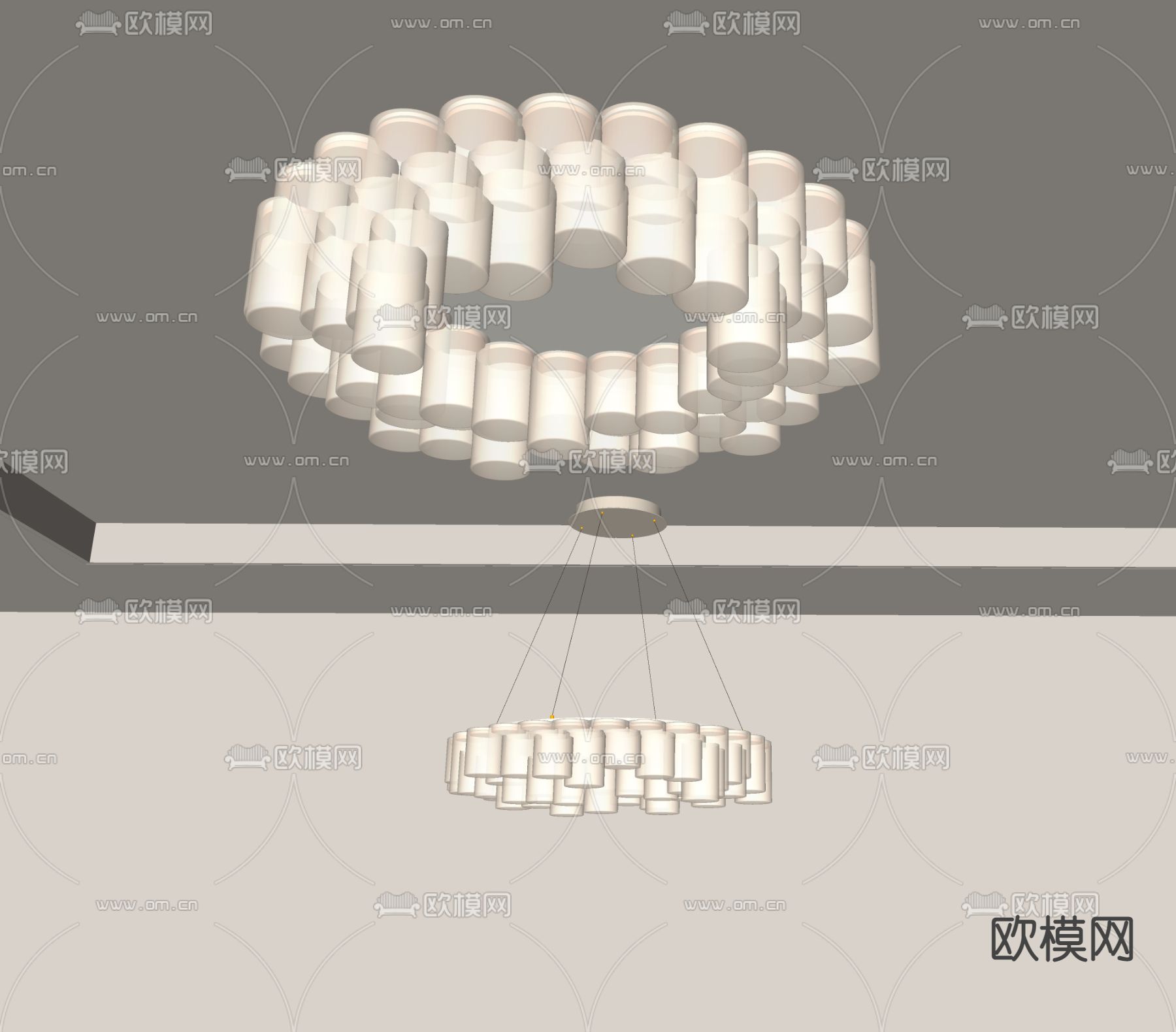奶油风吊灯su模型下载（渲染图2）