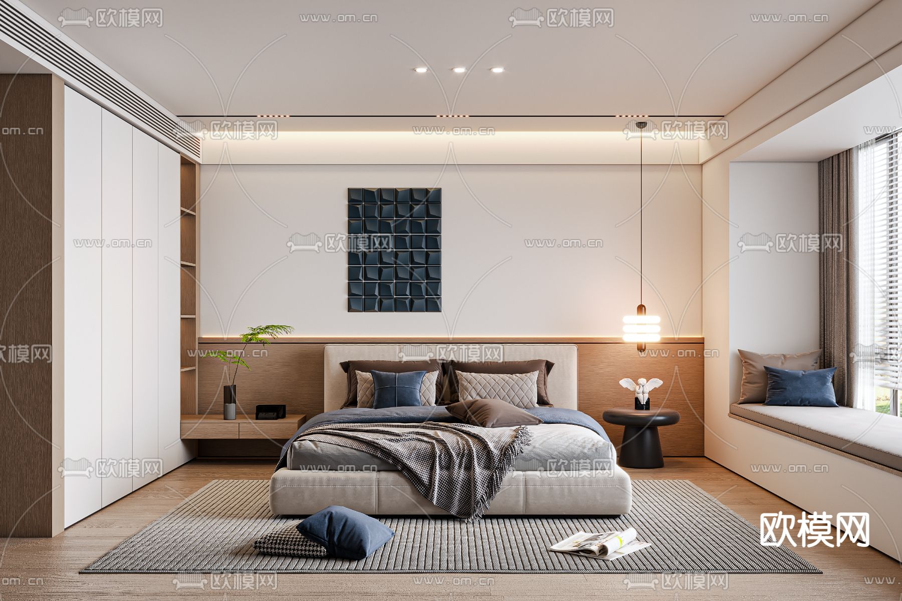 现代卧室 主卧3d模型下载（渲染图1）