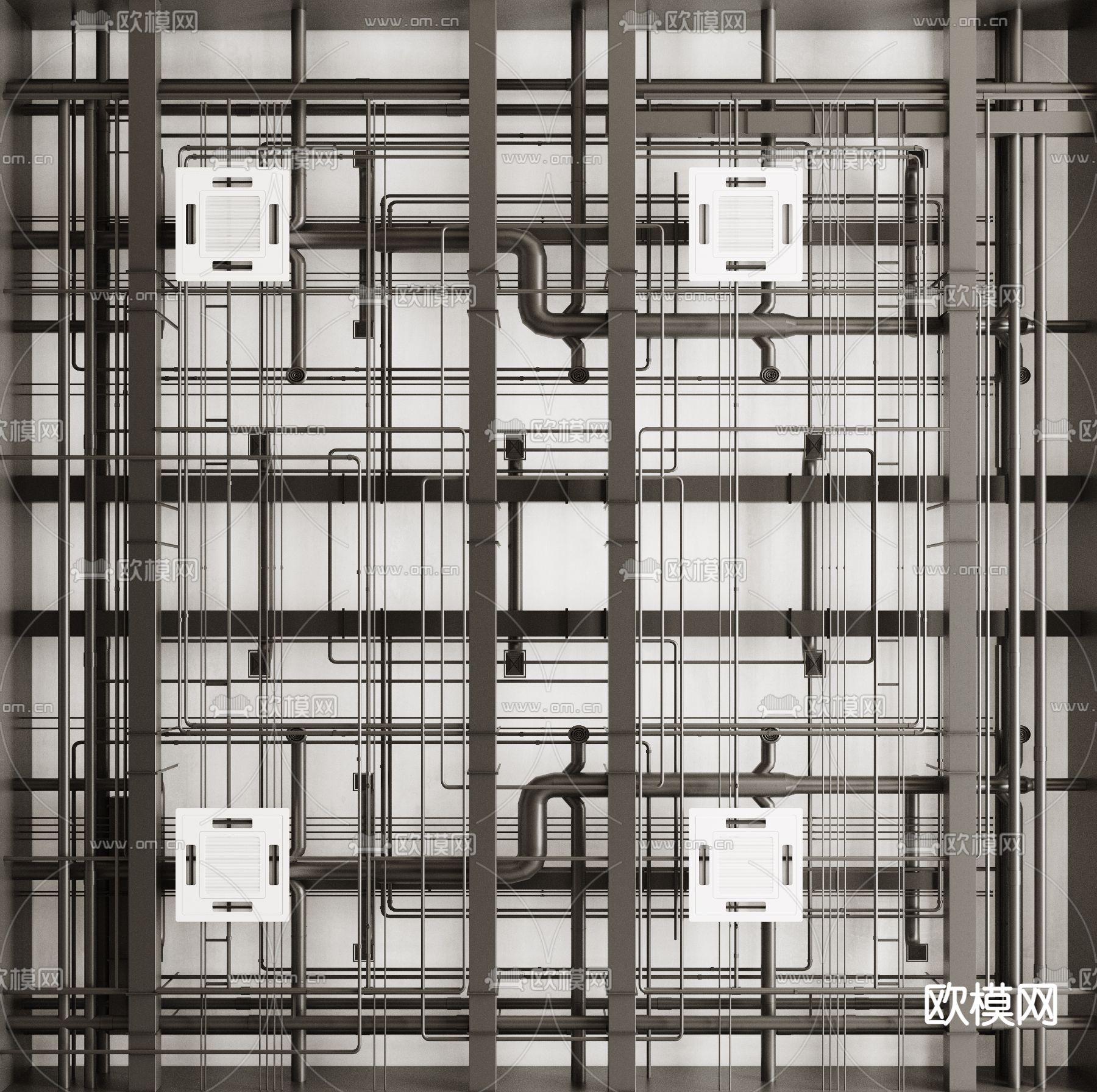 工业风管道 天花吊顶3d模型下载