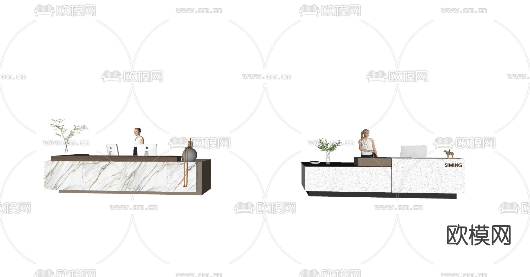 现代办公接待前台su模型下载（渲染图2）