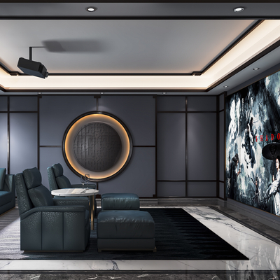  现代影音室 私人影院su模型 