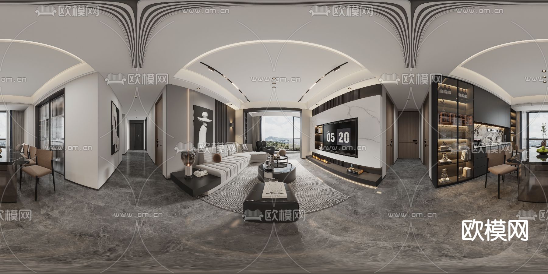 现代客餐厅vr全景3d模型下载_ID13046166_3dmax免费模型-欧模网