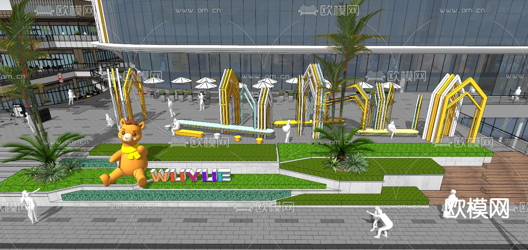 沿街商业广场景观小品su模型下载_ID13047967_sketchup模型下载-欧模网