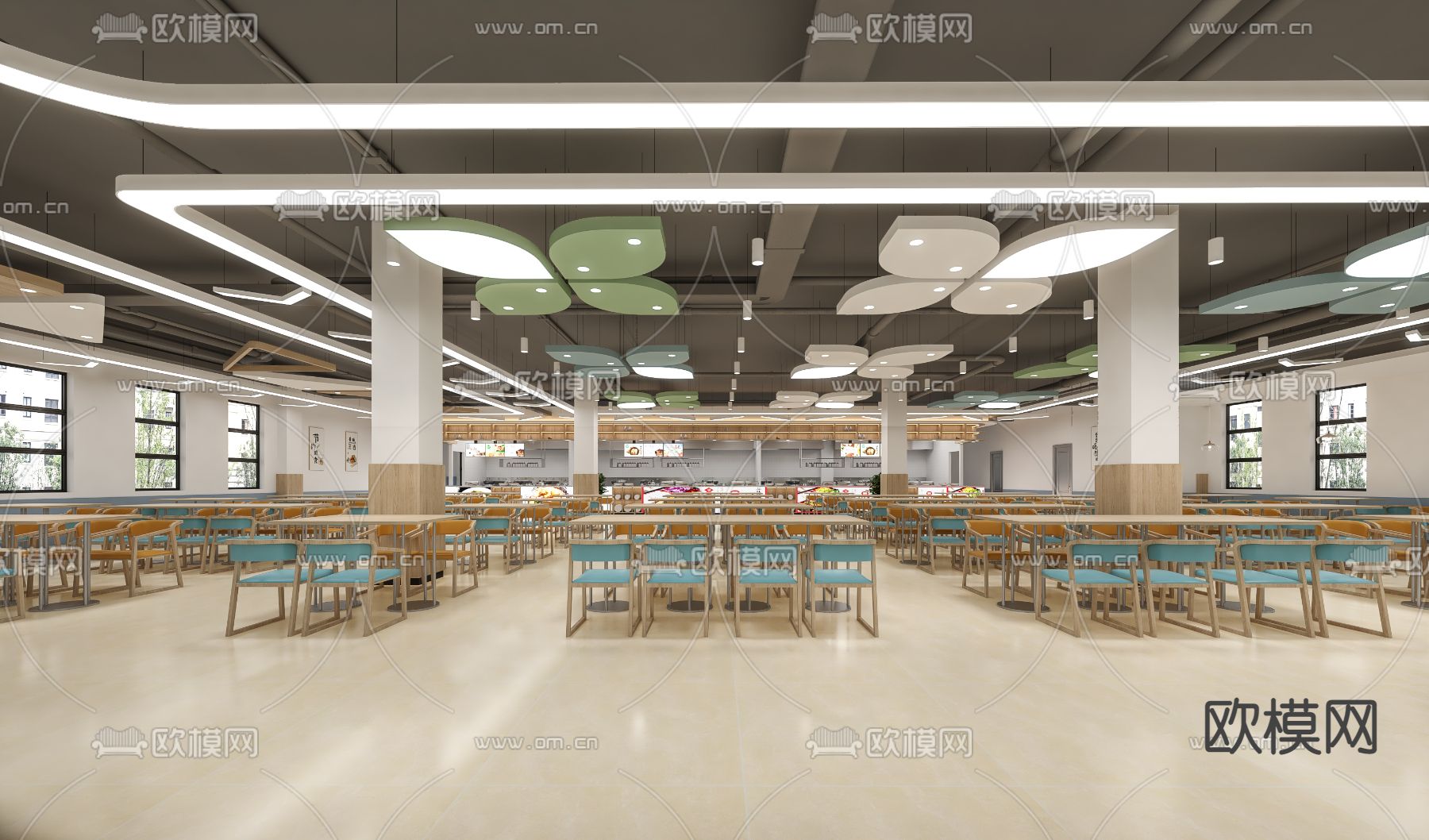 员工餐厅 食堂3d模型下载（渲染图1）