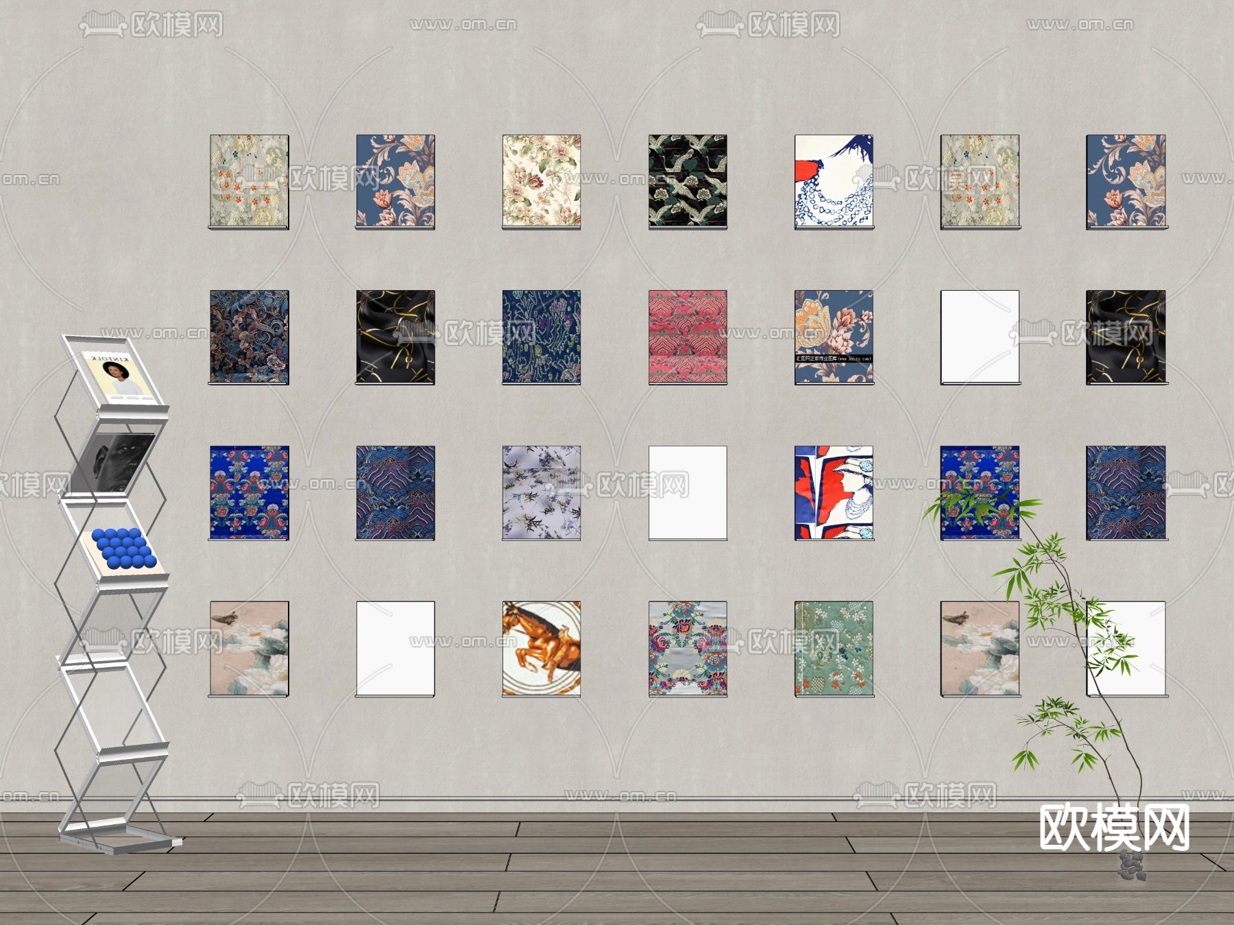 现代书架杂志架壁架su模型下载（渲染图2）
