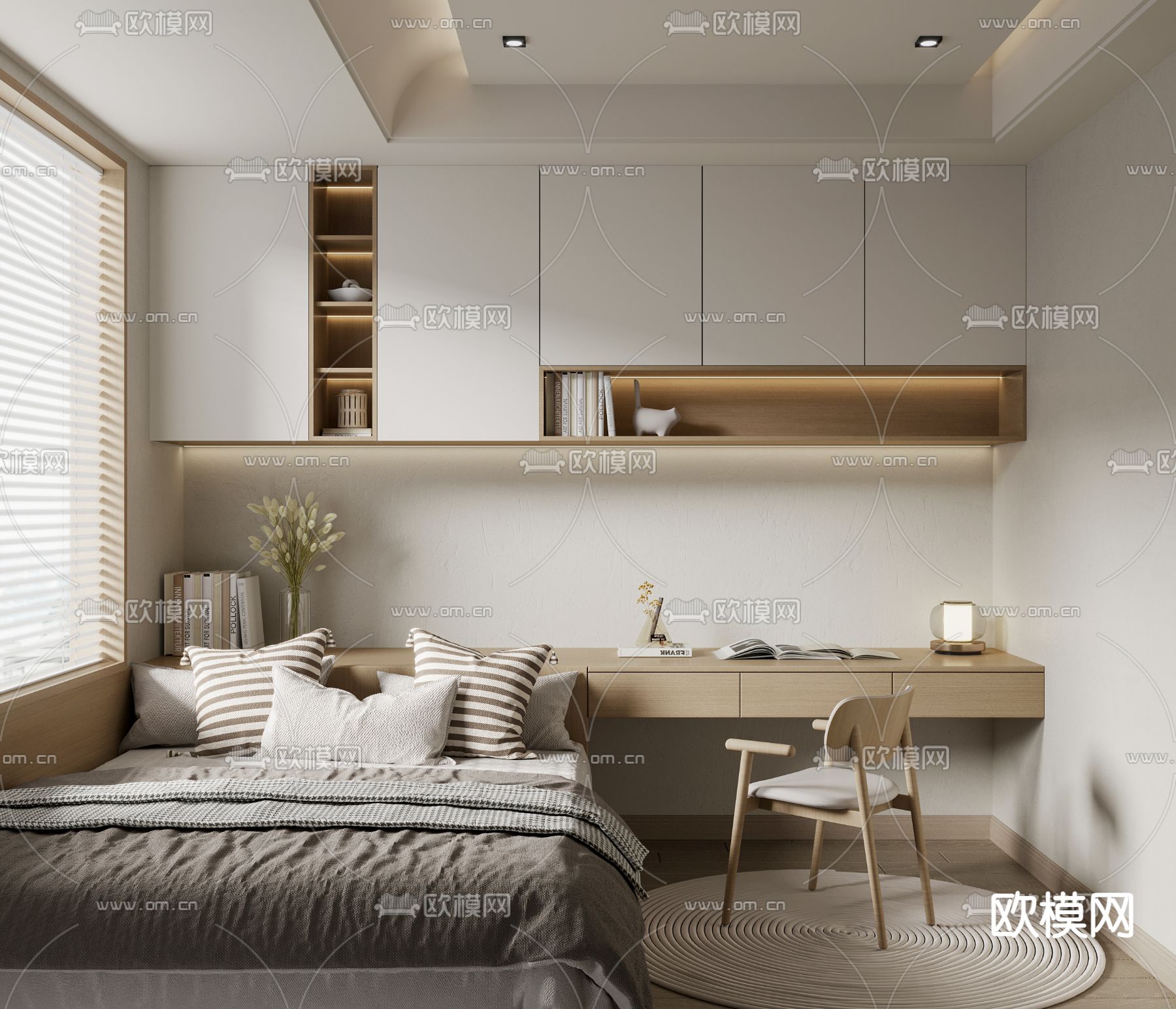 奶油风榻榻米卧室3d模型下载