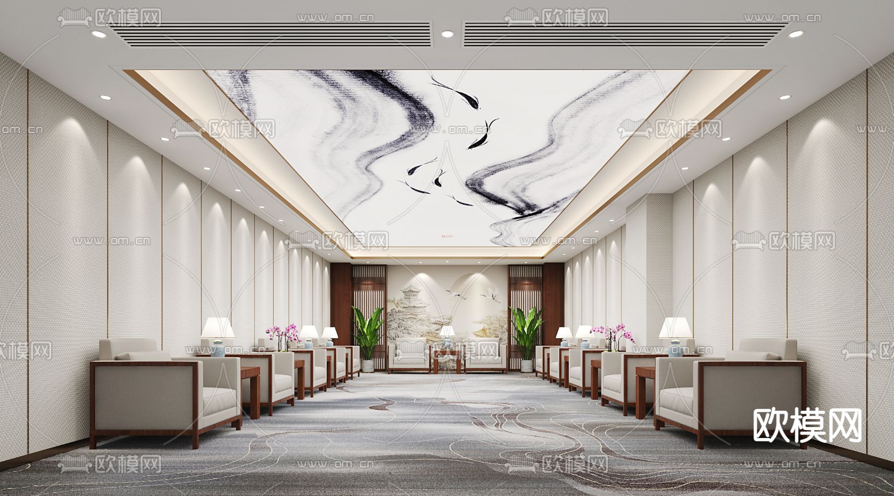 新中式接待室 会客室3d模型下载