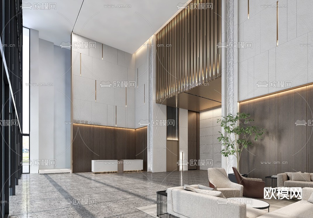 现代公司大堂 商务大堂su模型下载_ID13043154_sketchup模型下载-欧模网