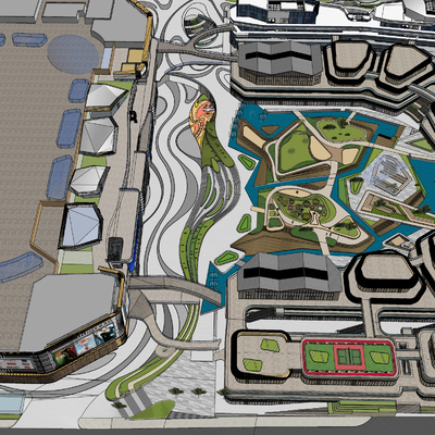  商业街 商业广场su模型 