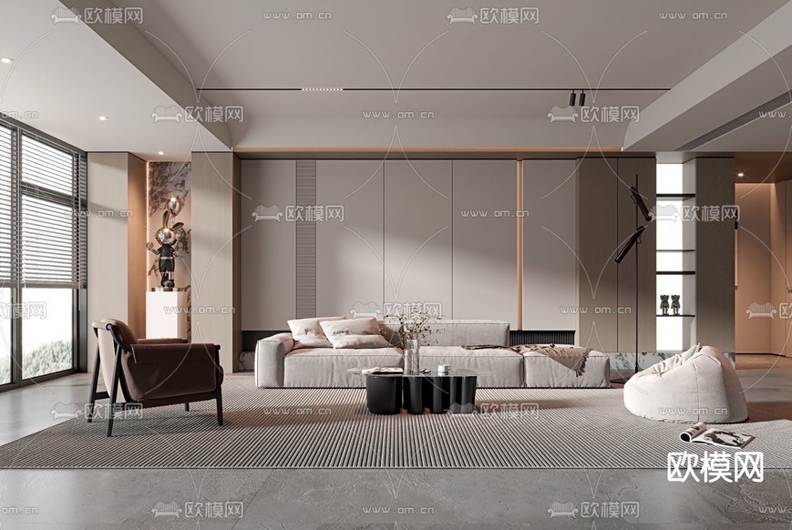 现代客厅3d模型下载_ID13044868_3dmax免费模型-欧模网