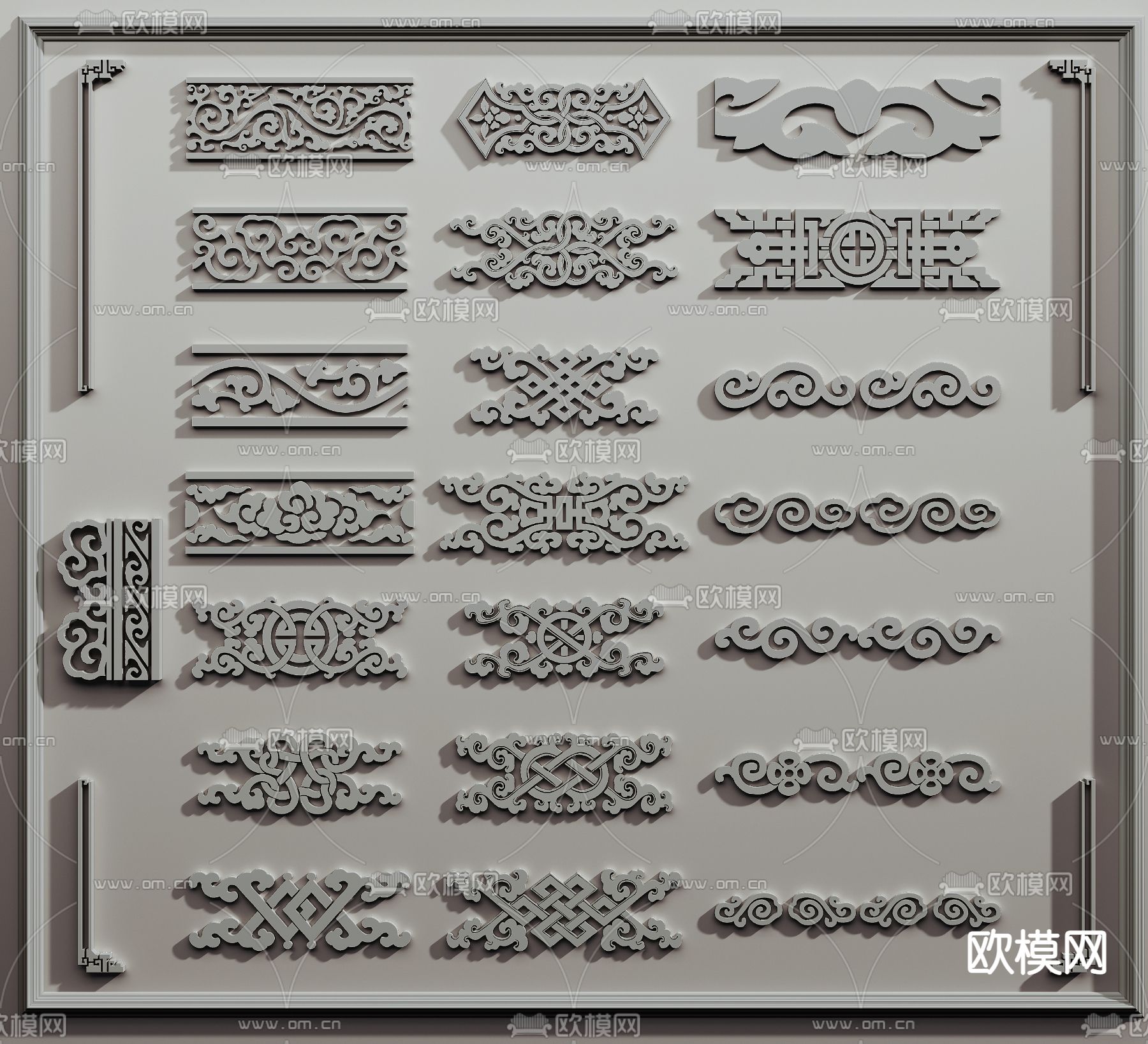 中式雕花 角线3d模型下载
