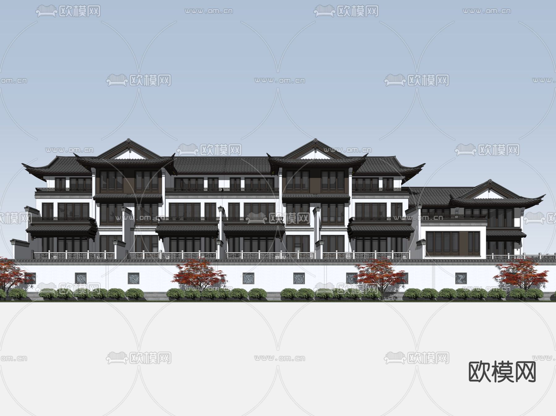 新中式独栋别墅su模型