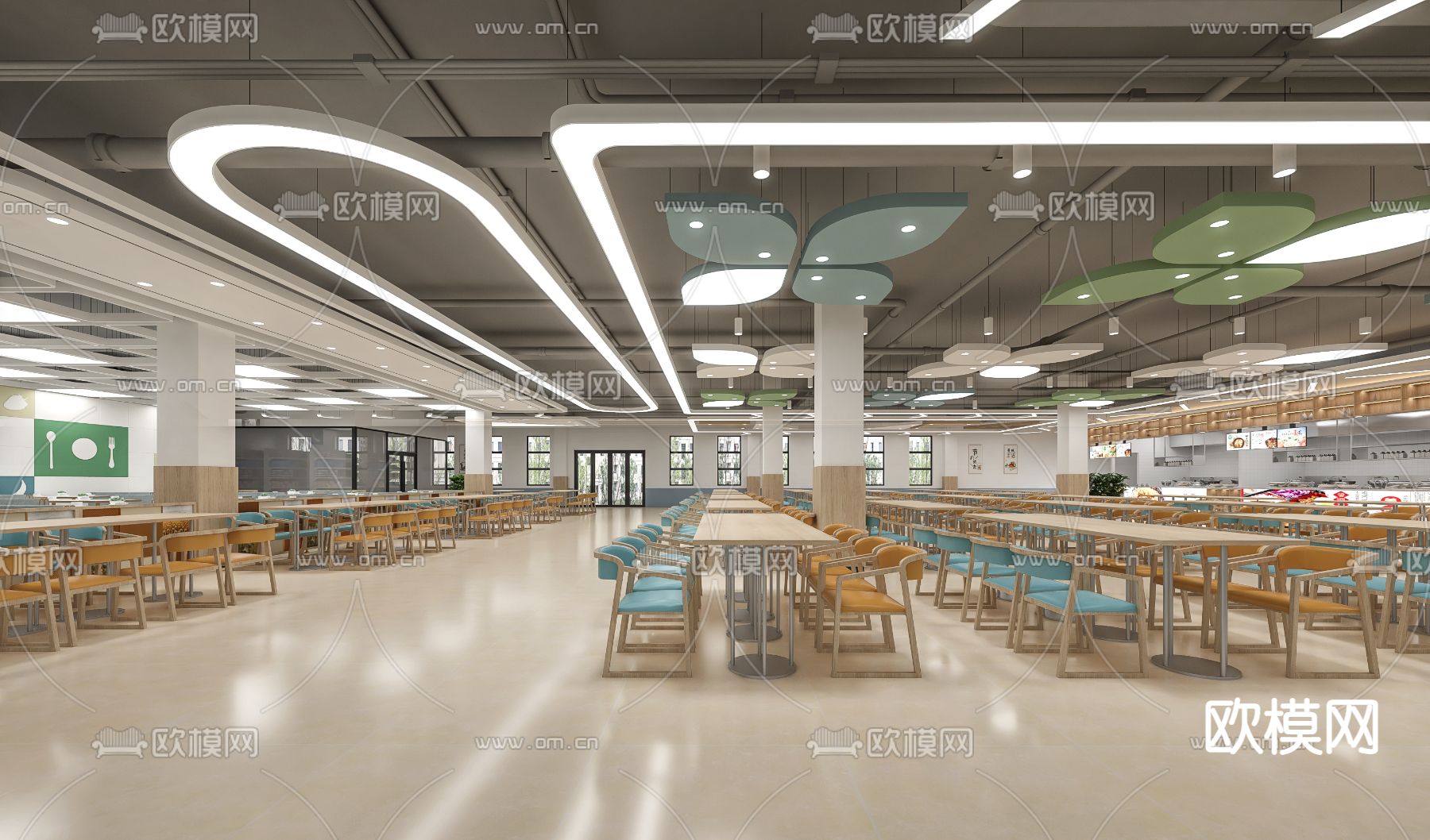 员工餐厅 食堂3d模型下载（渲染图2）
