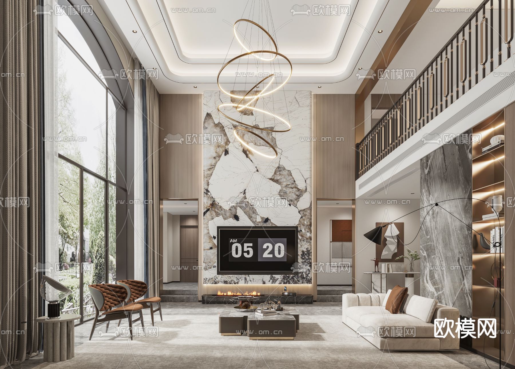 现代别墅大堂3d模型下载（渲染图2）