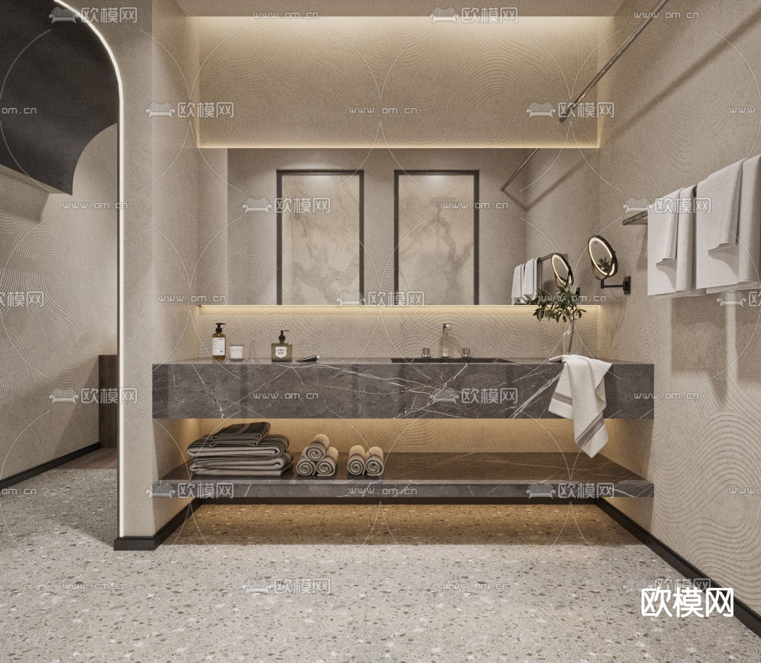 侘寂民宿卫生间su模型下载（渲染图1）