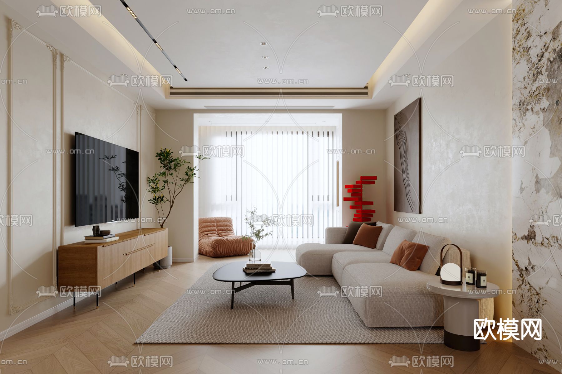 现代客厅su模型下载_ID13044985_sketchup模型下载-欧模网
