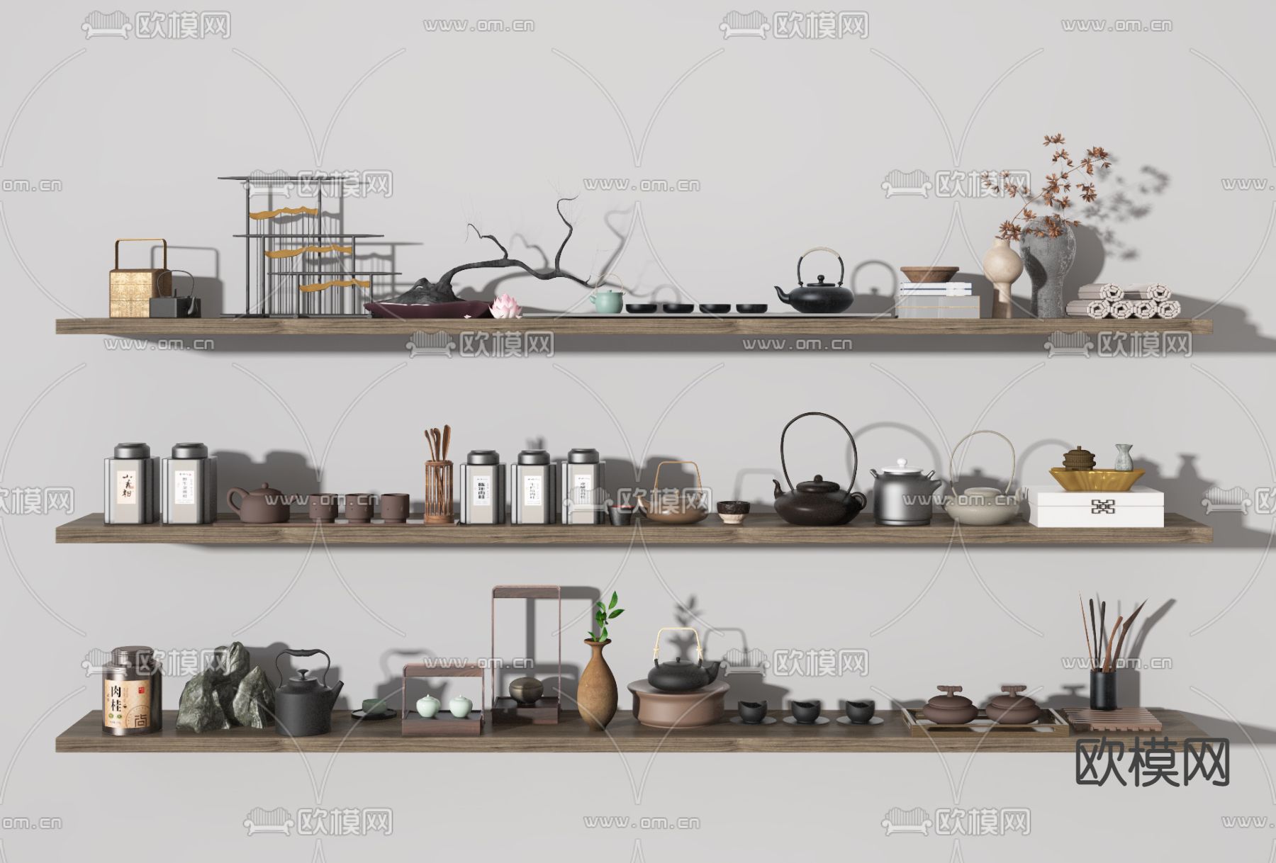 新中式茶具摆件su模型下载（渲染图1）